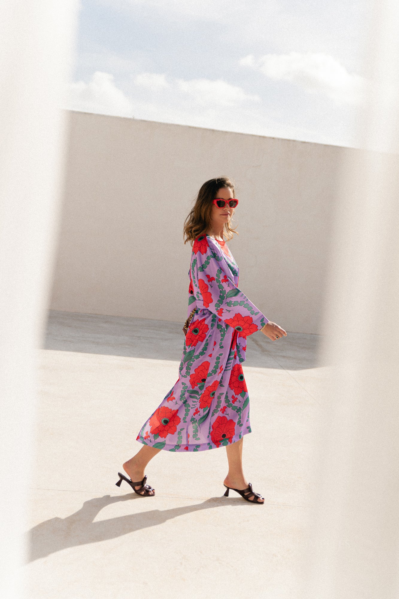 Valerie long printed dress - lilac/coral