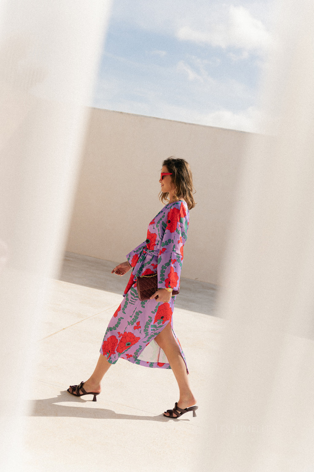 Valerie long printed dress - lilac/coral