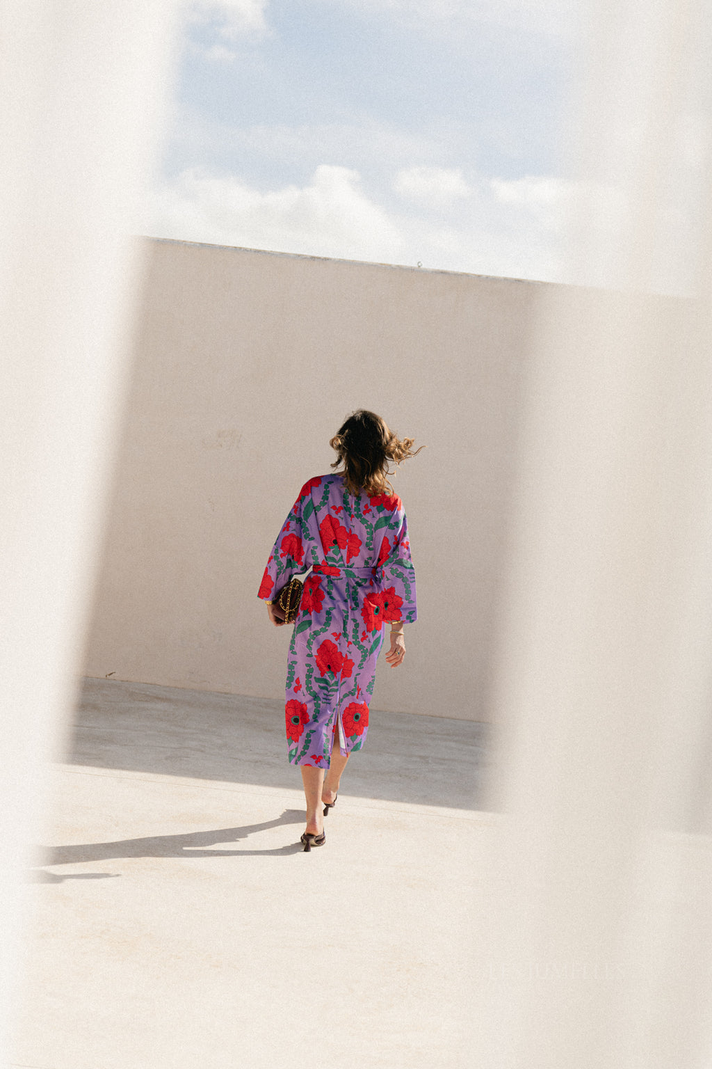 Valerie long printed dress - lilac/coral