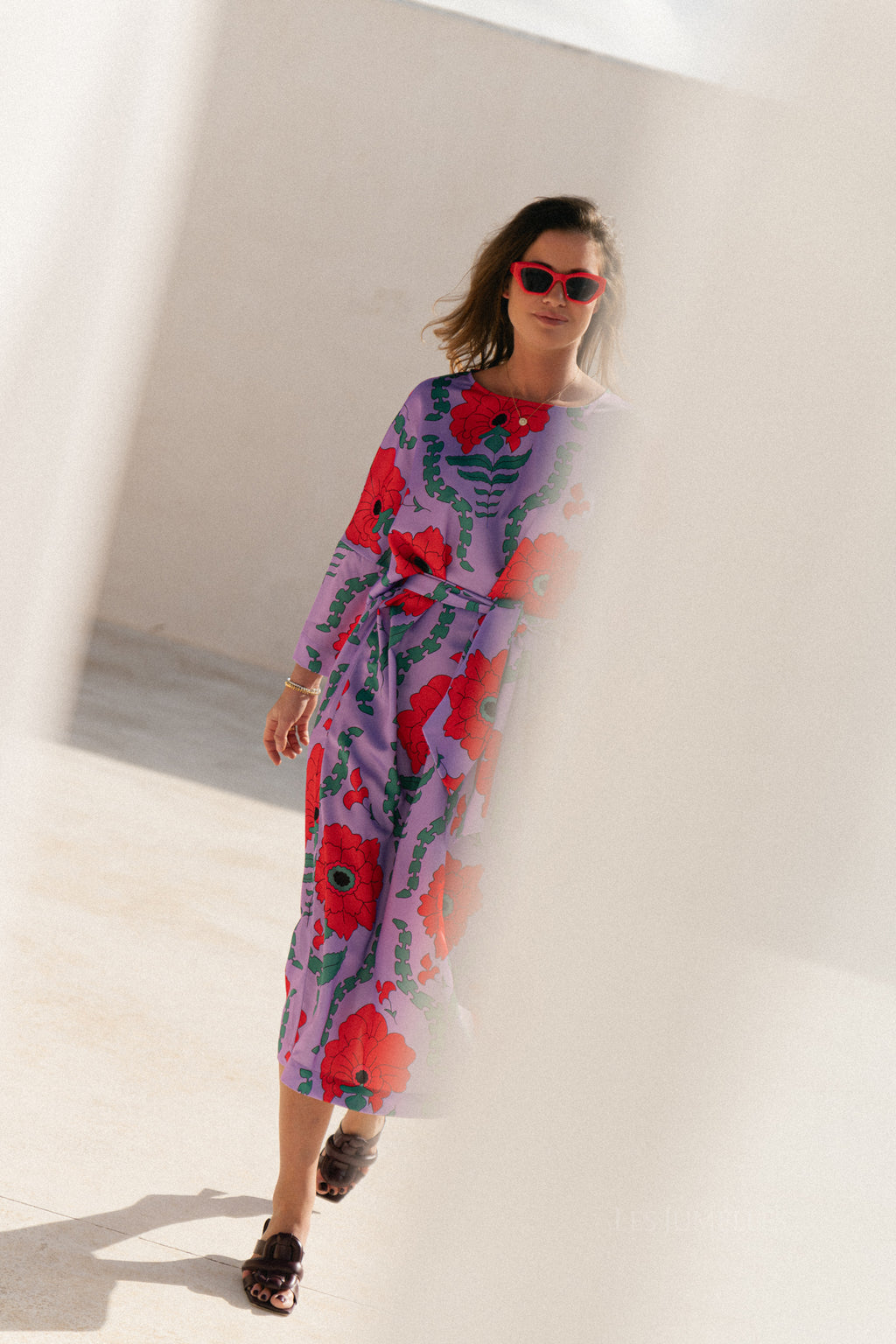 Valerie long printed dress - lilac/coral