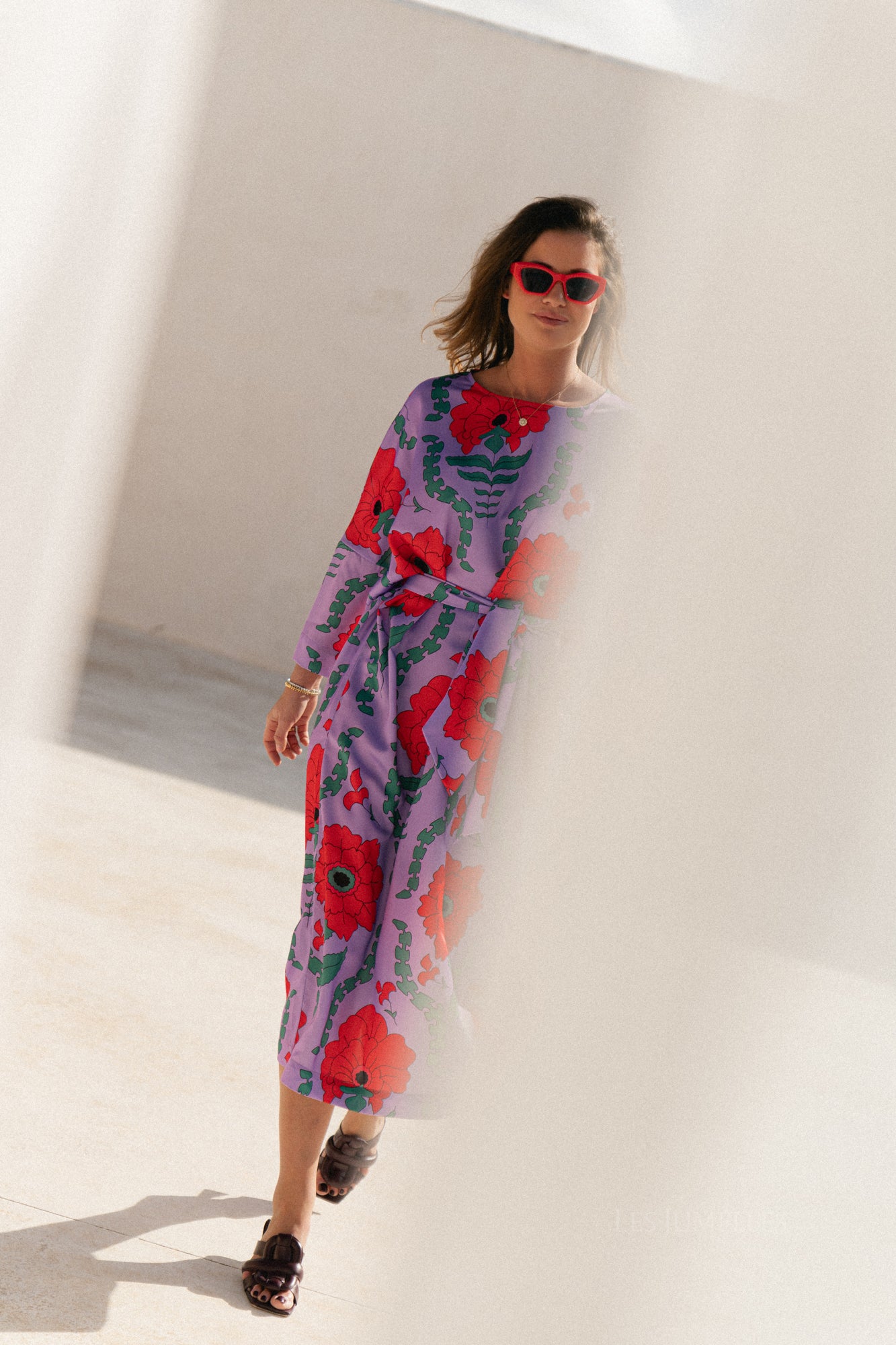 Valerie long printed dress - lilac/coral