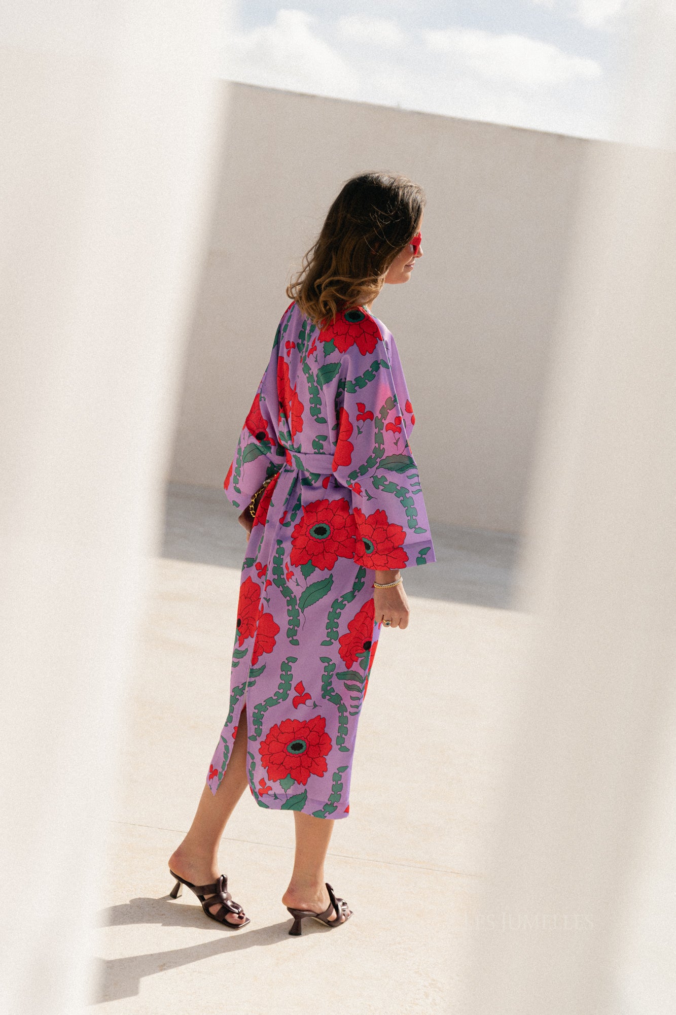 Valerie long printed dress - lilac/coral