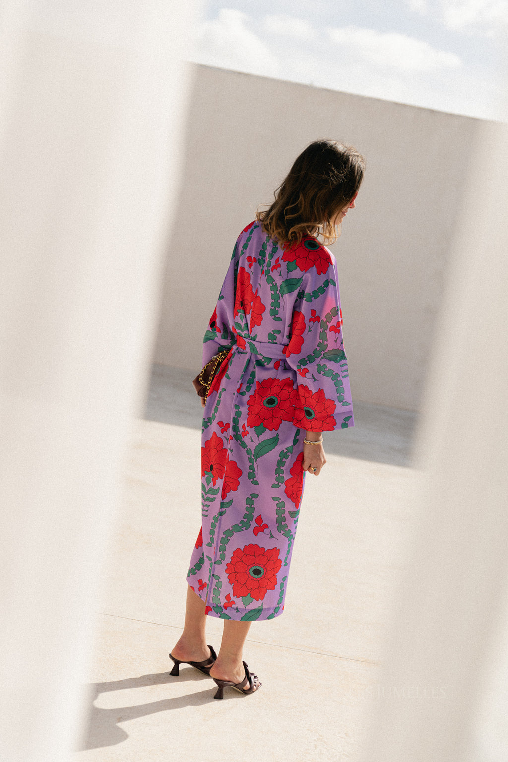 Valerie long printed dress - lilac/coral