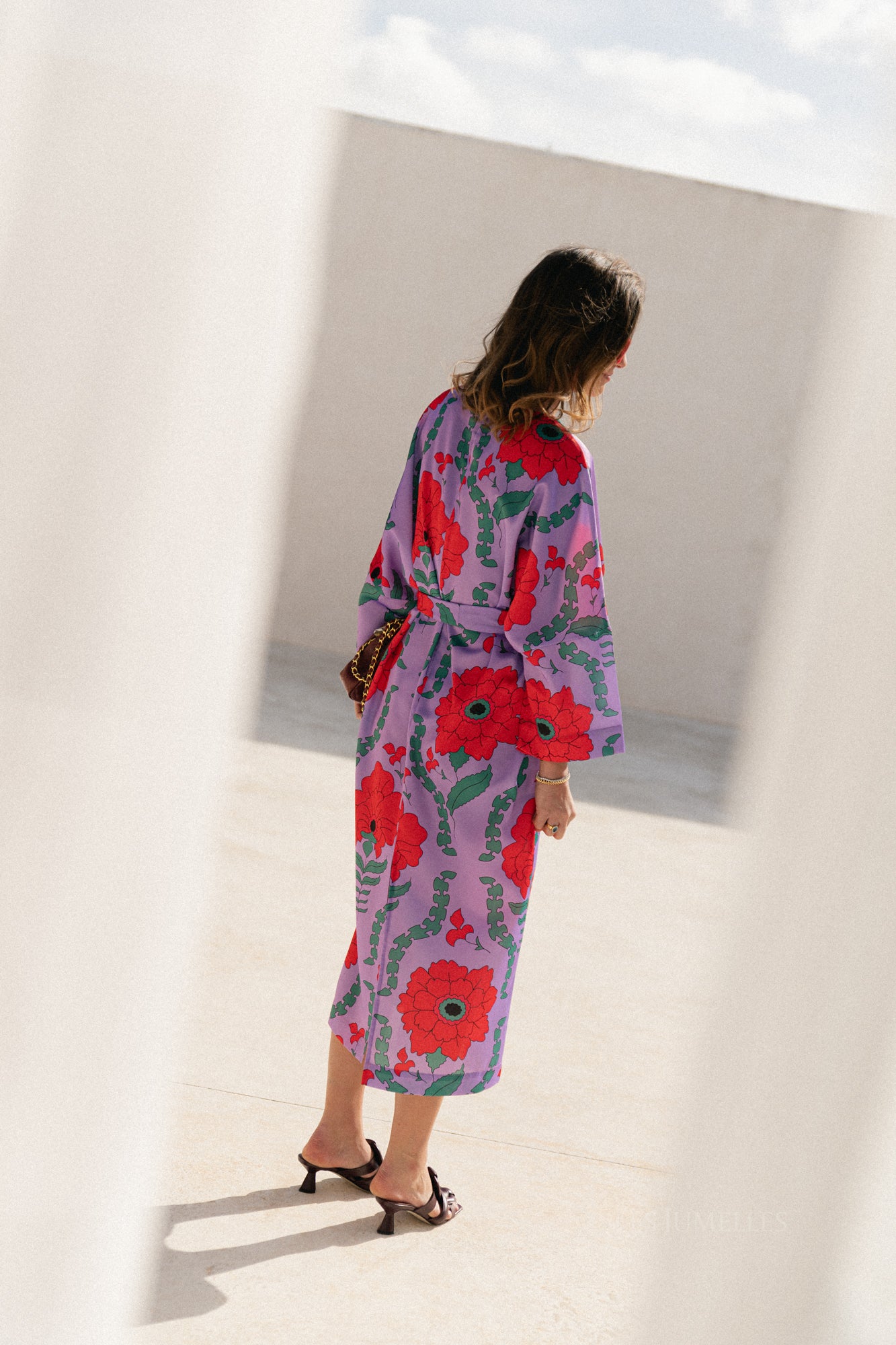 Valerie long printed dress - lilac/coral