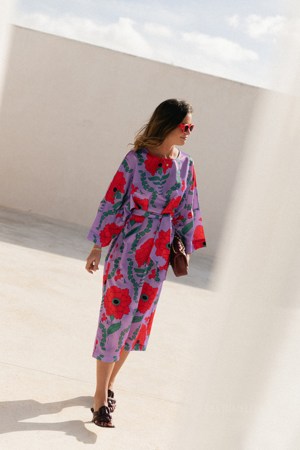 Valerie long printed dress - lilac/coral