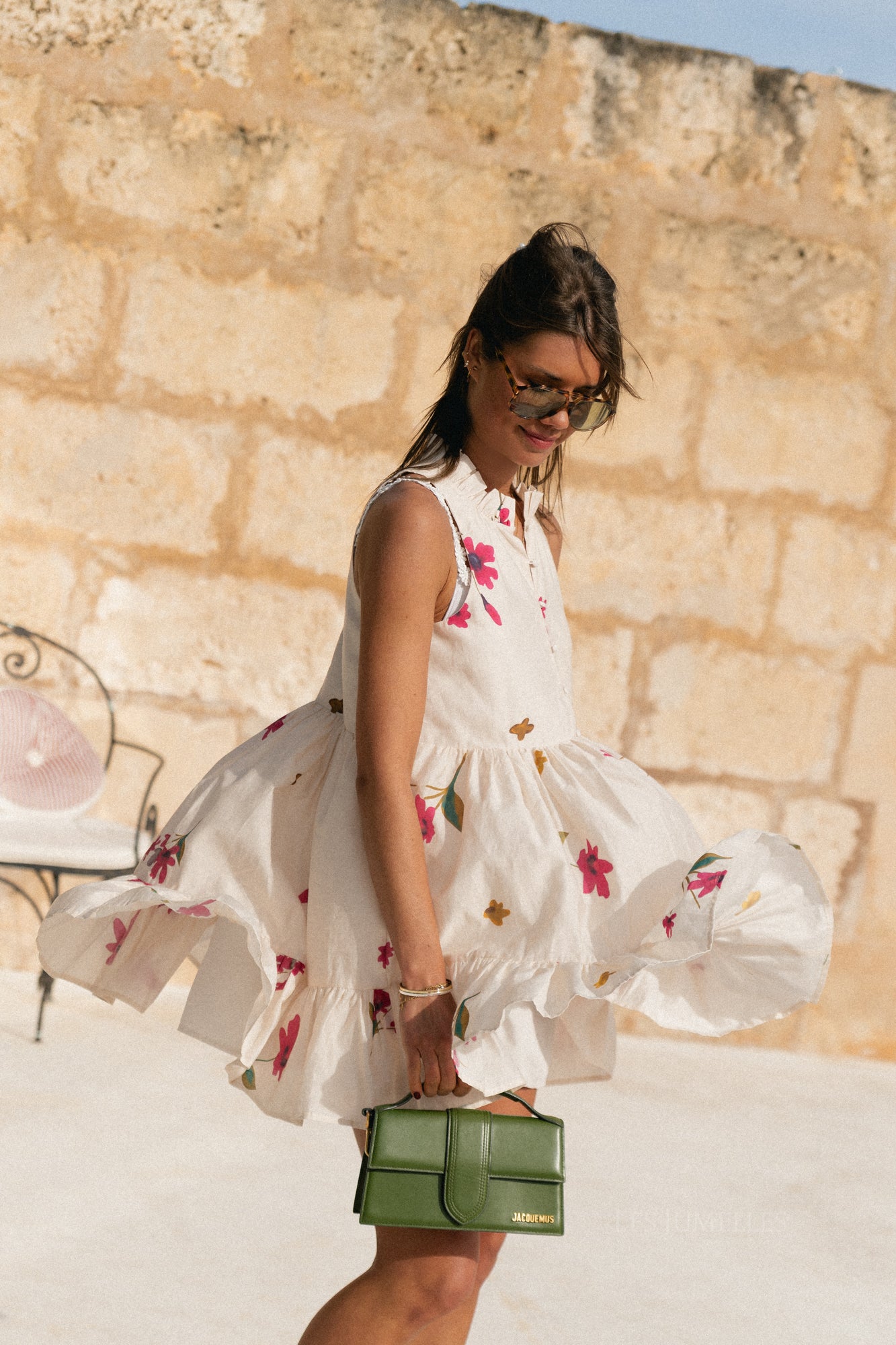 Aria short printed dress ecru