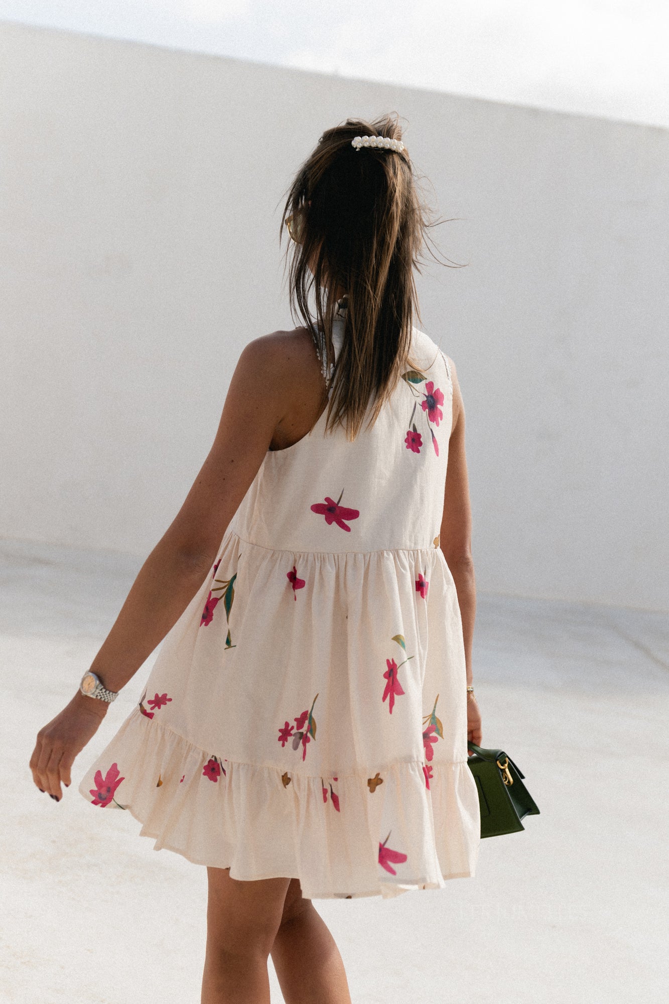 Aria short printed dress ecru