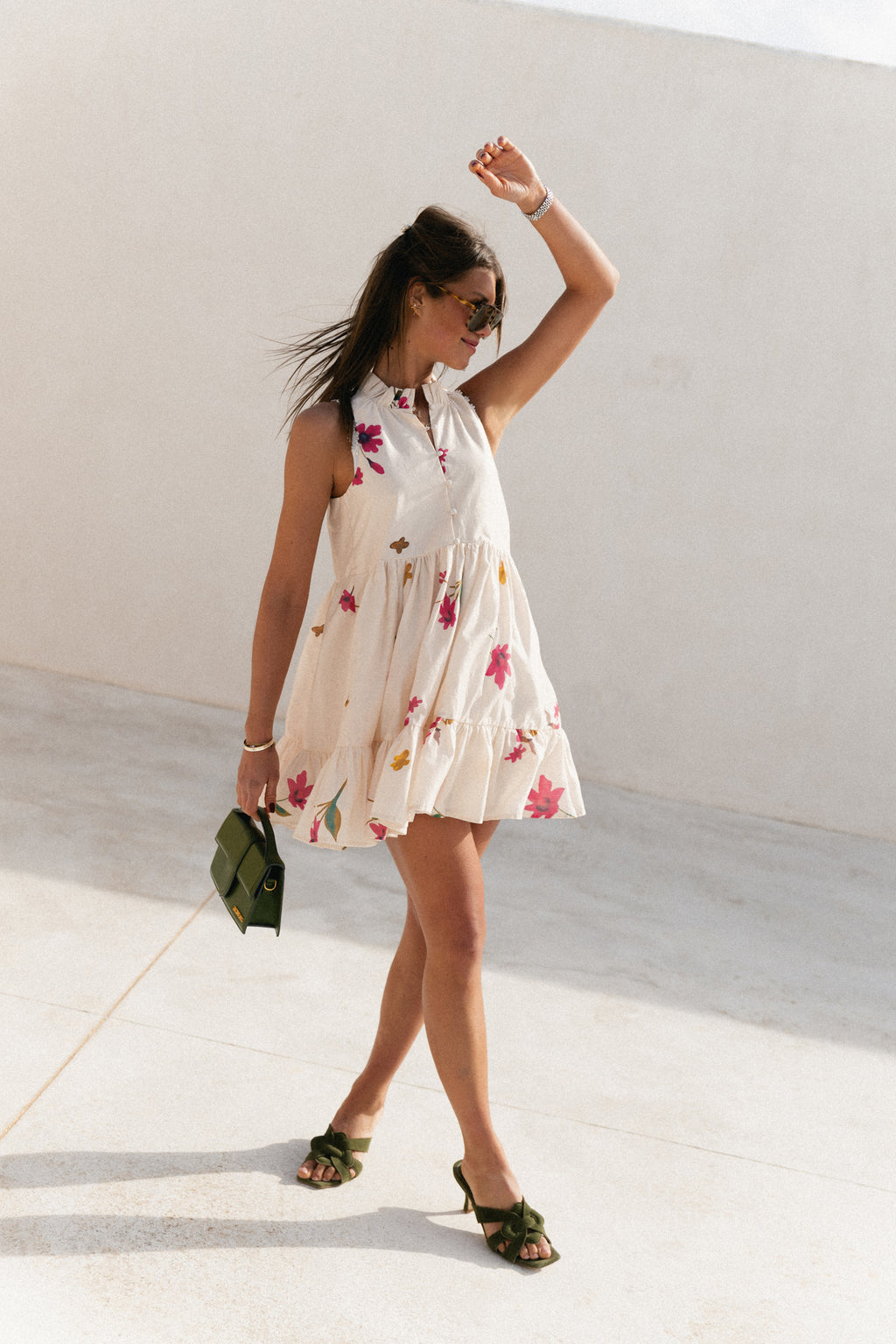 Aria short printed dress ecru