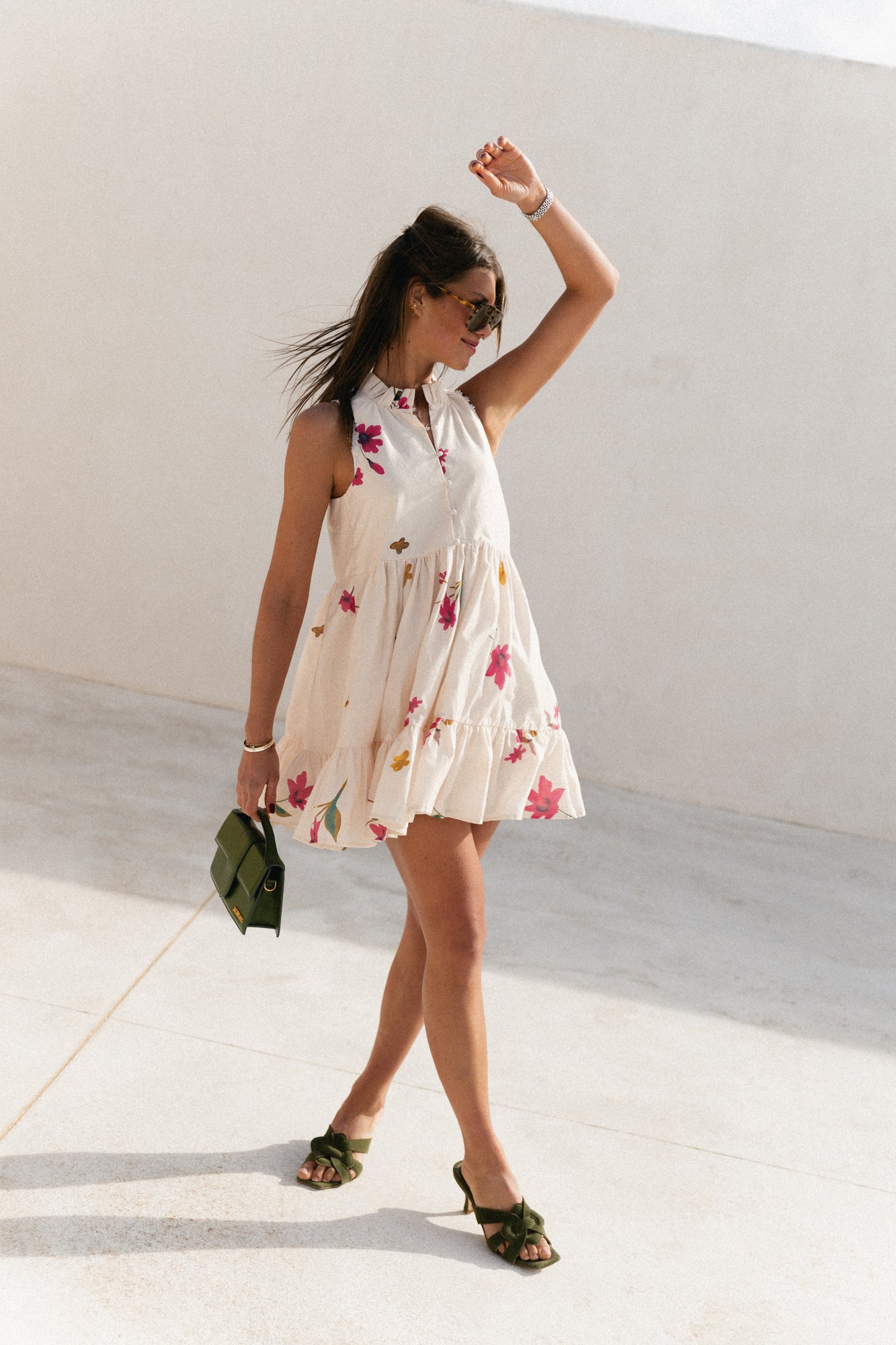 Aria short printed dress ecru