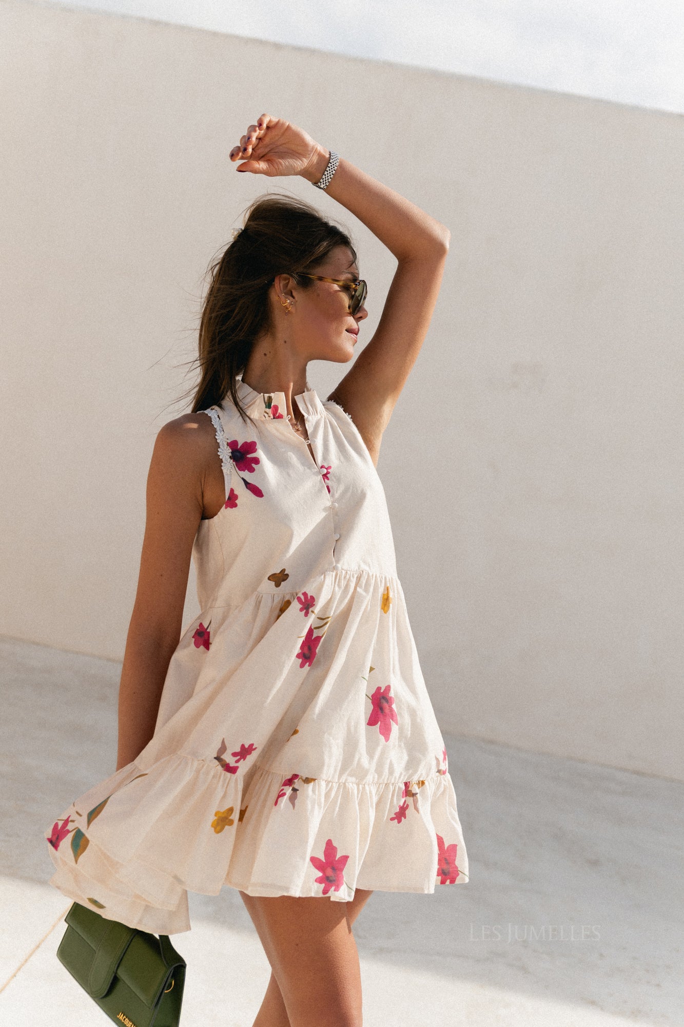 Aria short printed dress ecru – Les Jumelles
