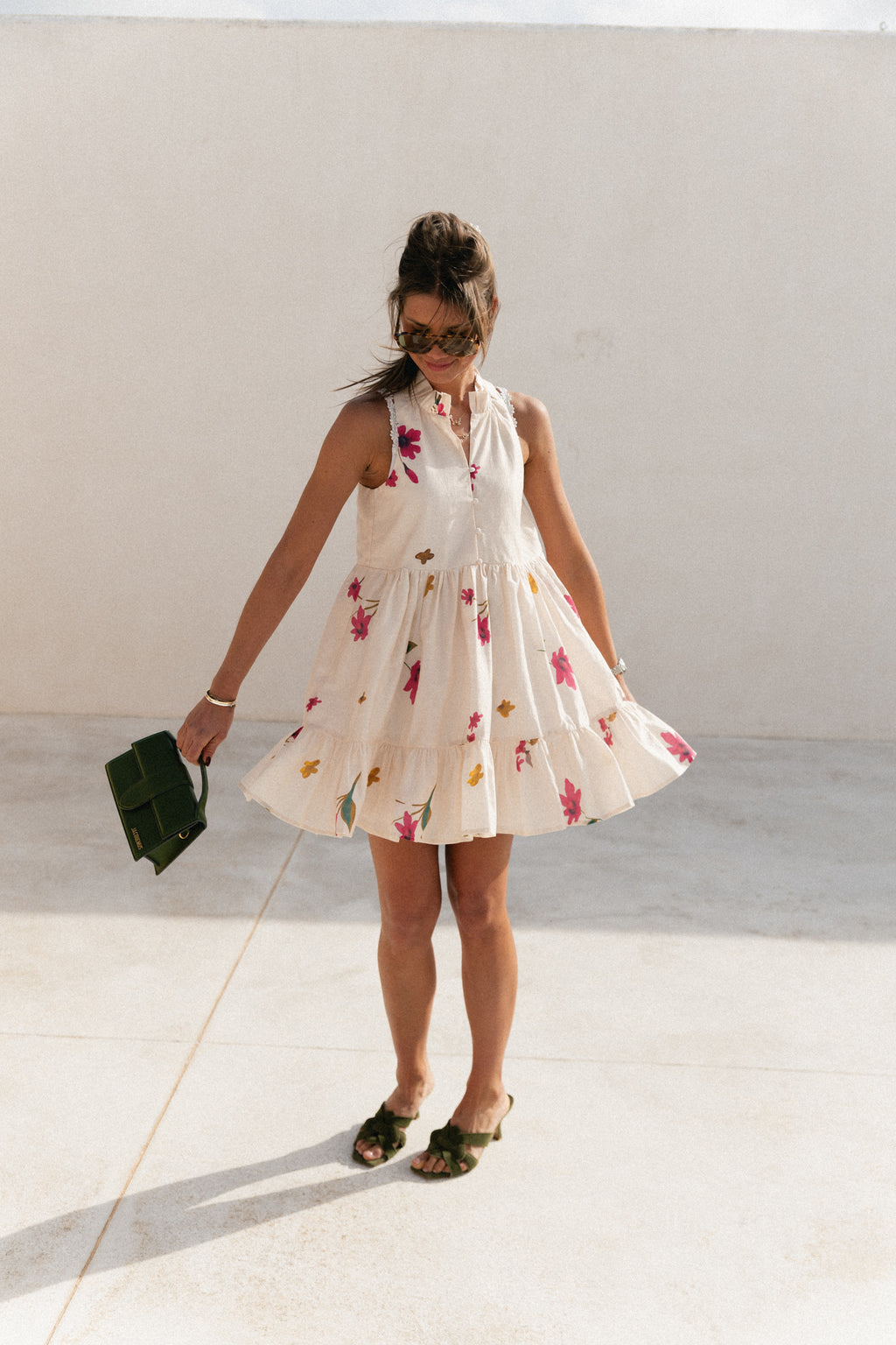 Aria short printed dress ecru