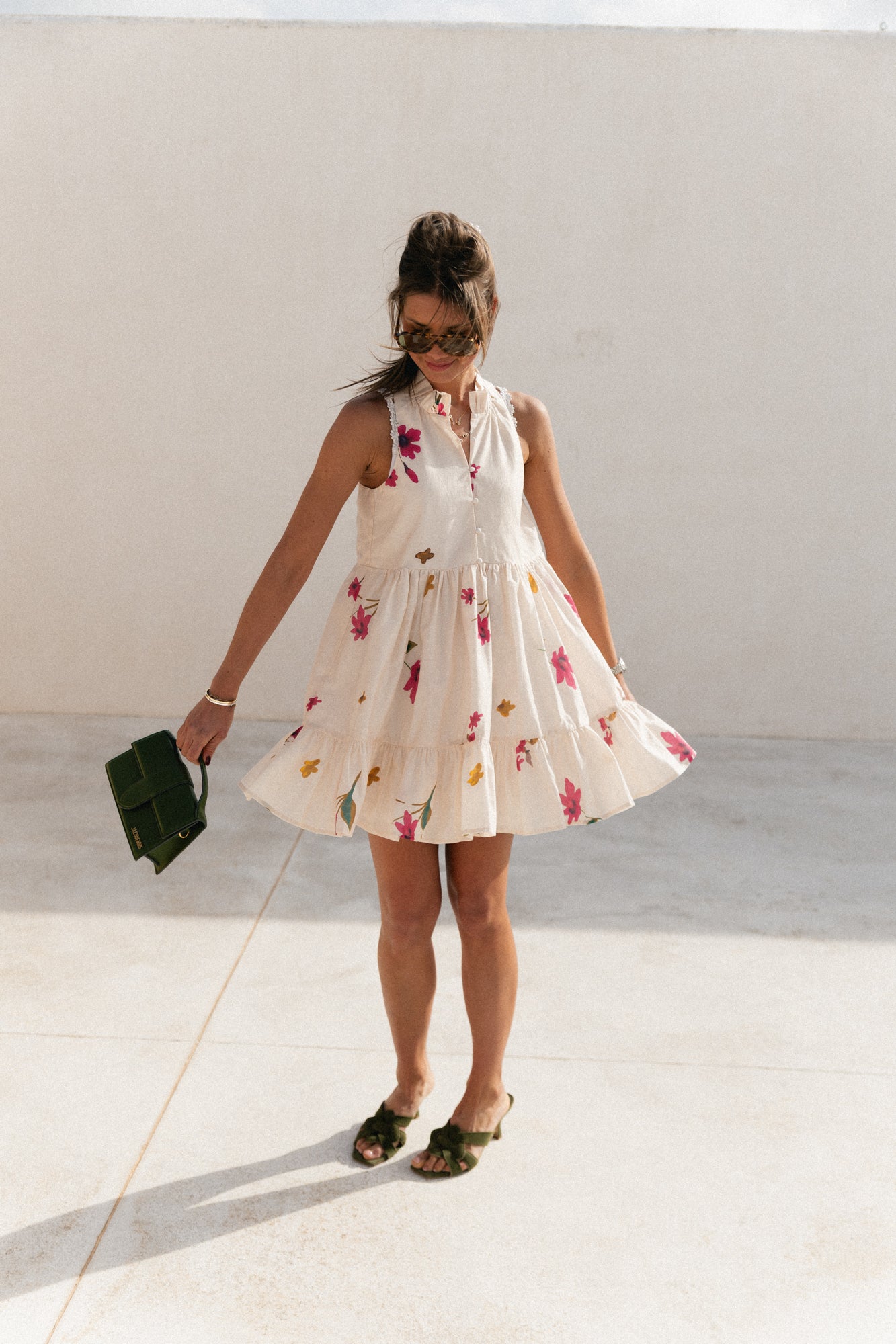 Aria short printed dress ecru