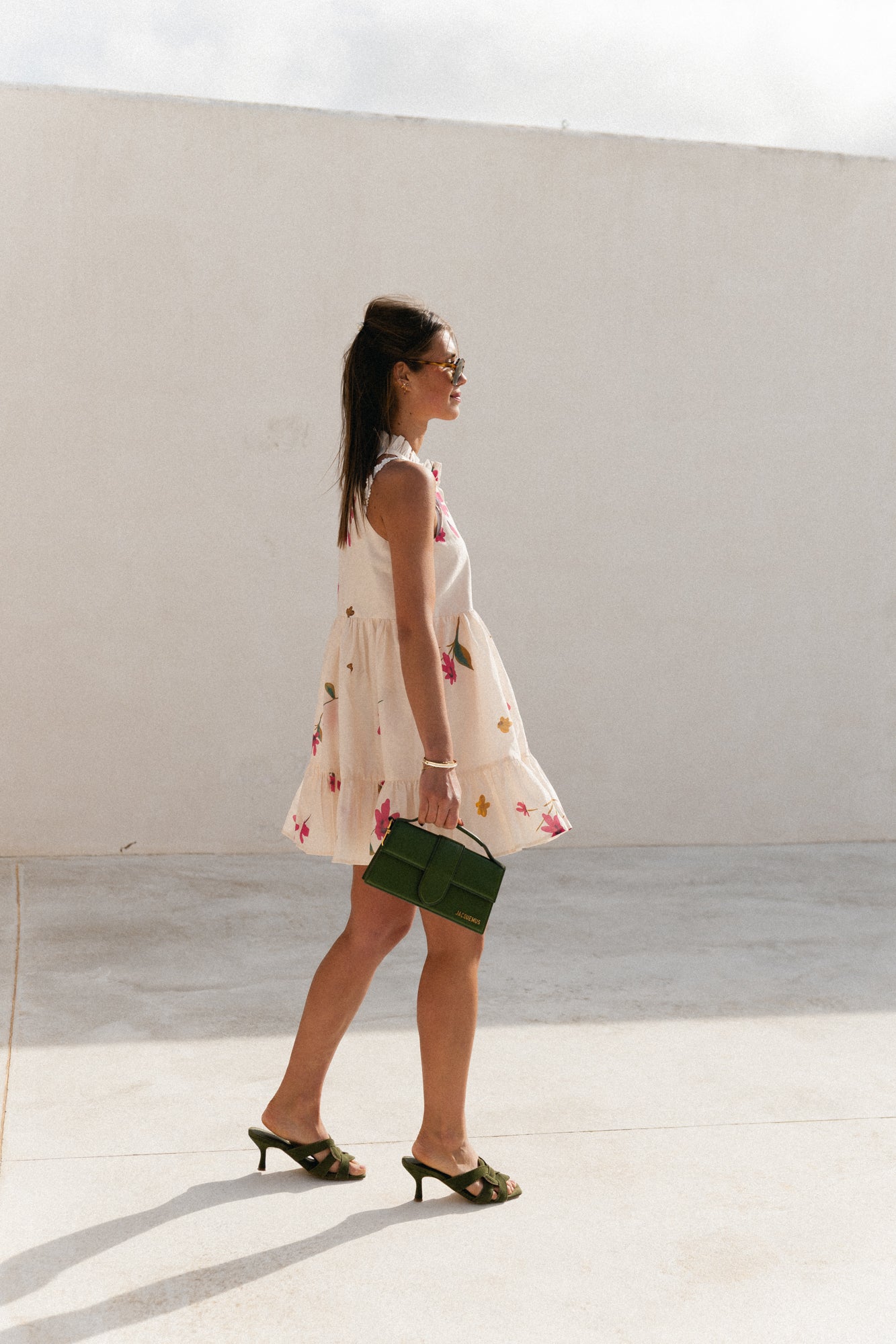 Aria short printed dress ecru