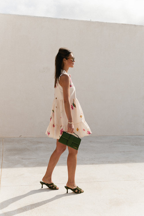 Aria short printed dress ecru