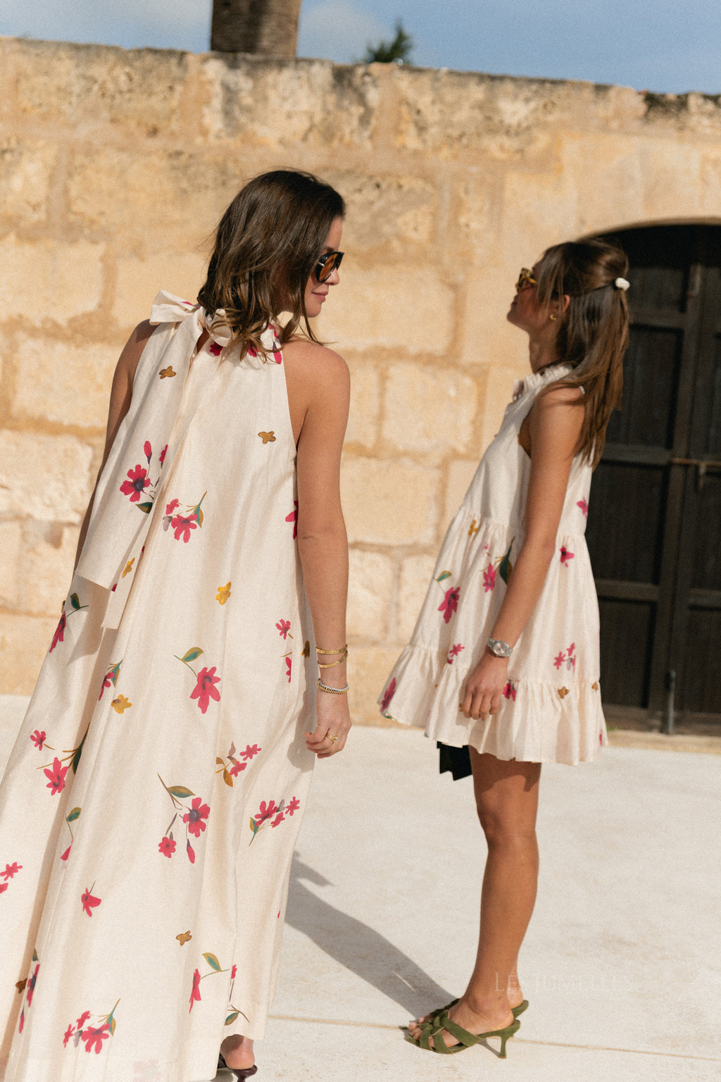 Aria short printed dress ecru