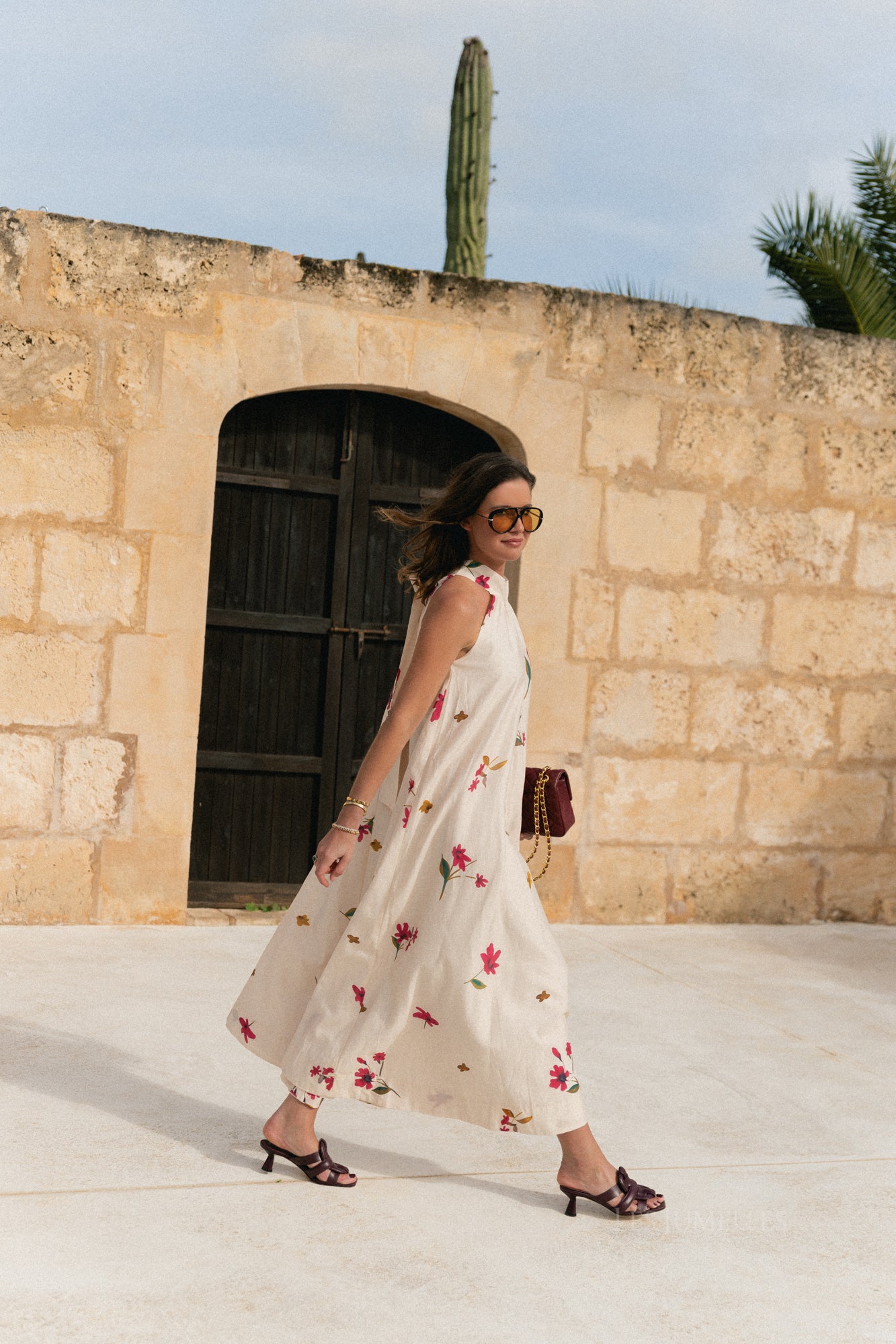 Alba long printed dress ecru