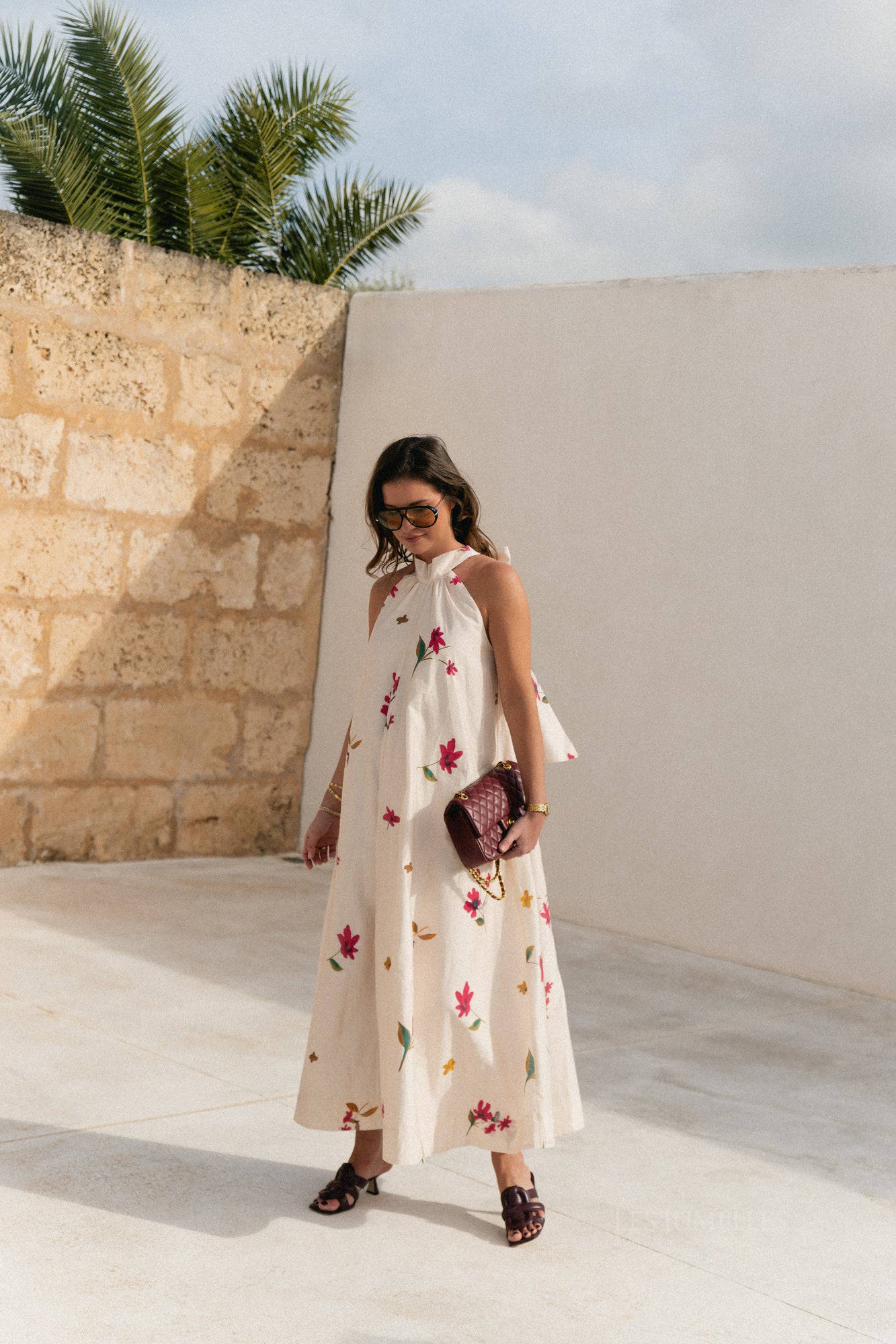 Alba long printed dress ecru