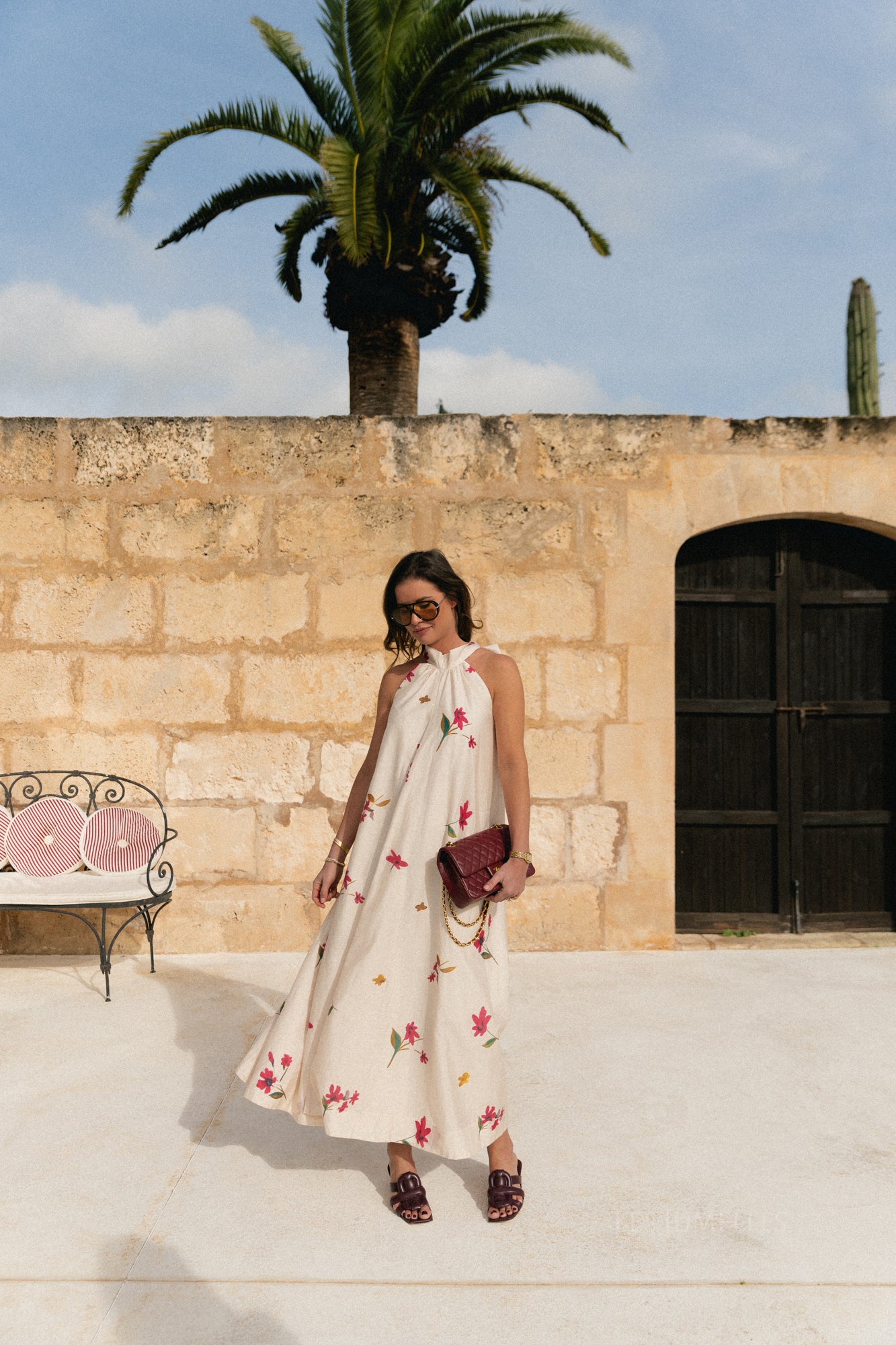 Alba long printed dress ecru