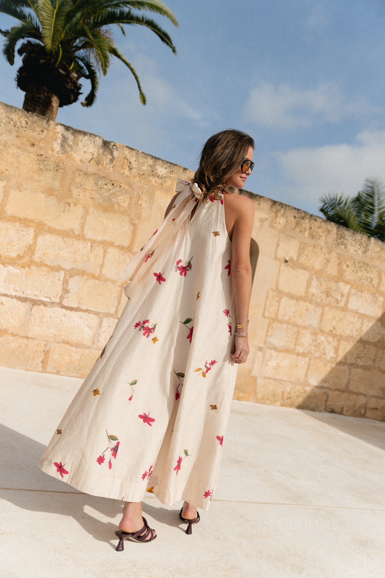 Alba long printed dress ecru