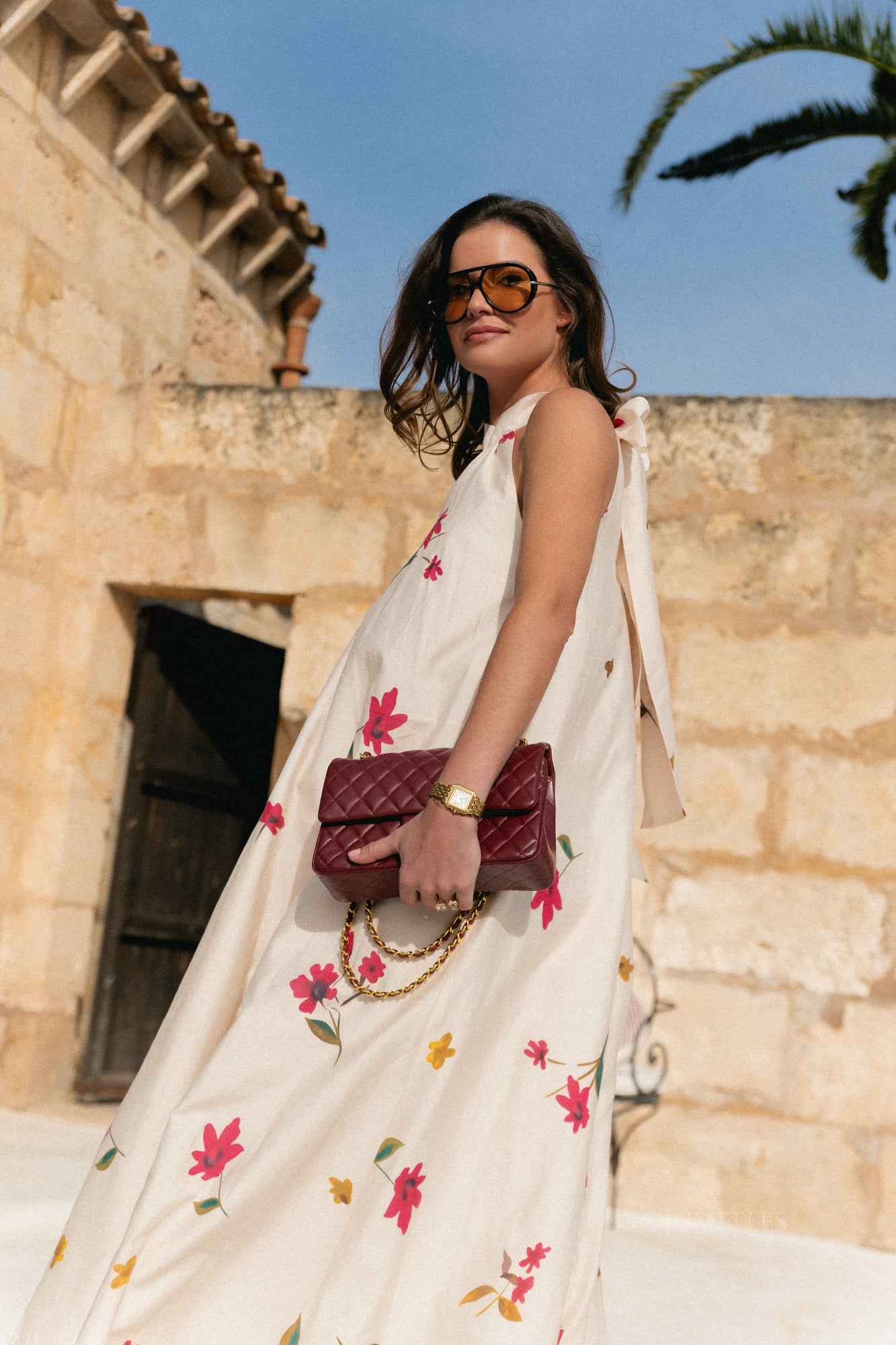 Alba long printed dress ecru