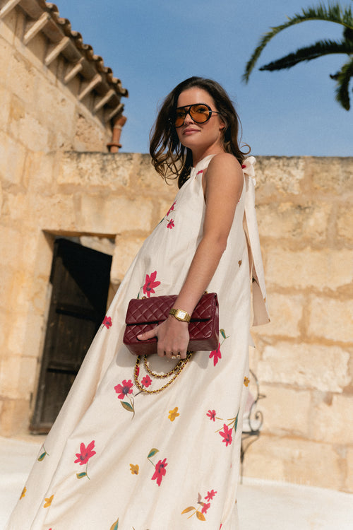 Alba long printed dress ecru