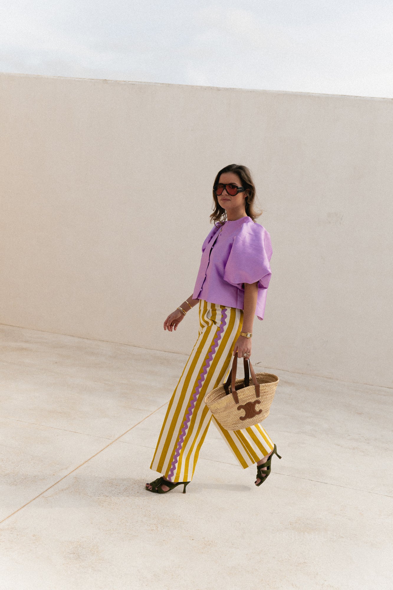 Pantalon rayé Gemma écru/citron curry