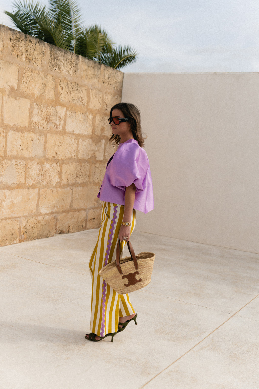 Pantalon rayé Gemma écru/citron curry