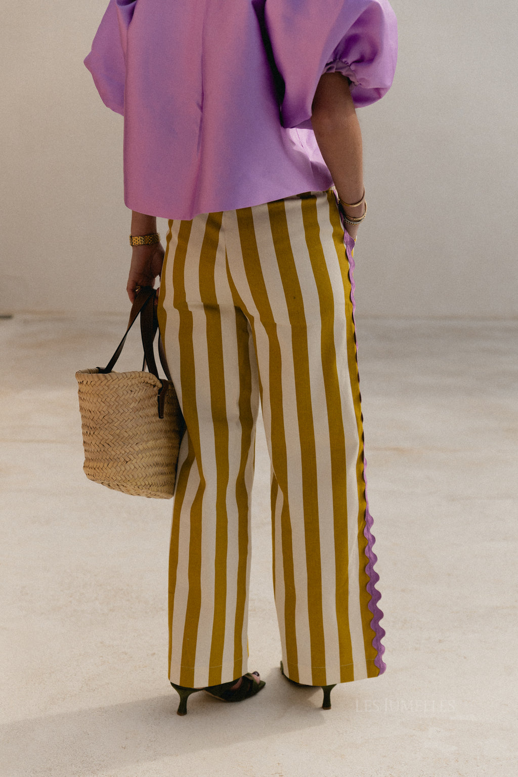 Pantalon rayé Gemma écru/citron curry