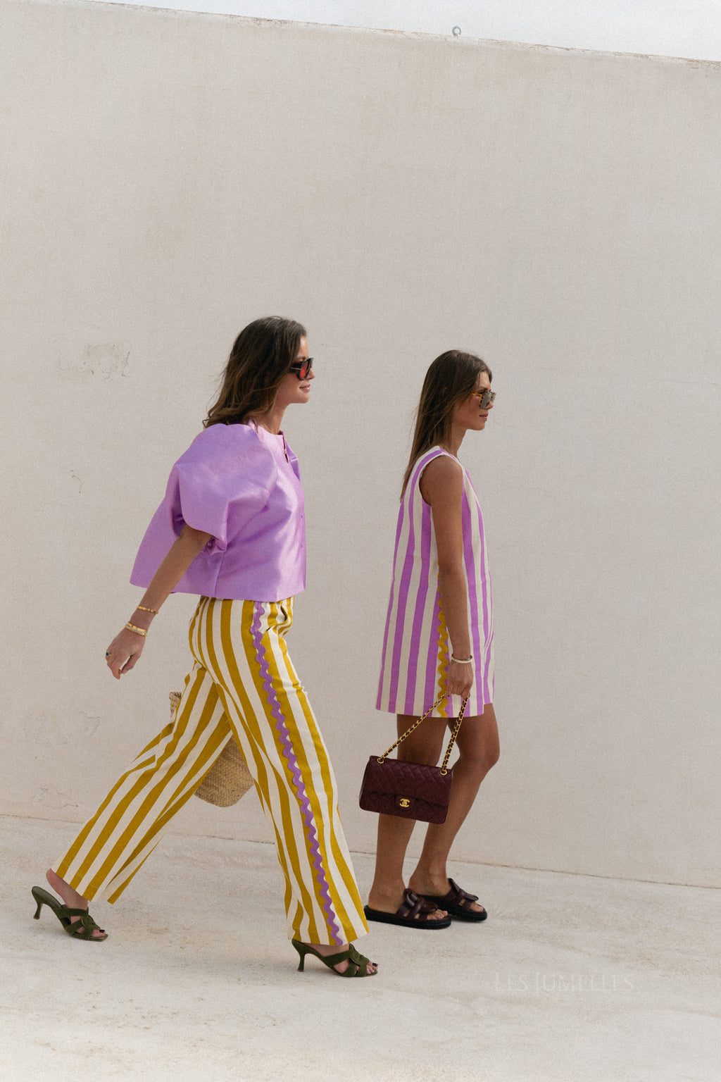 Pantalon rayé Gemma écru/citron curry