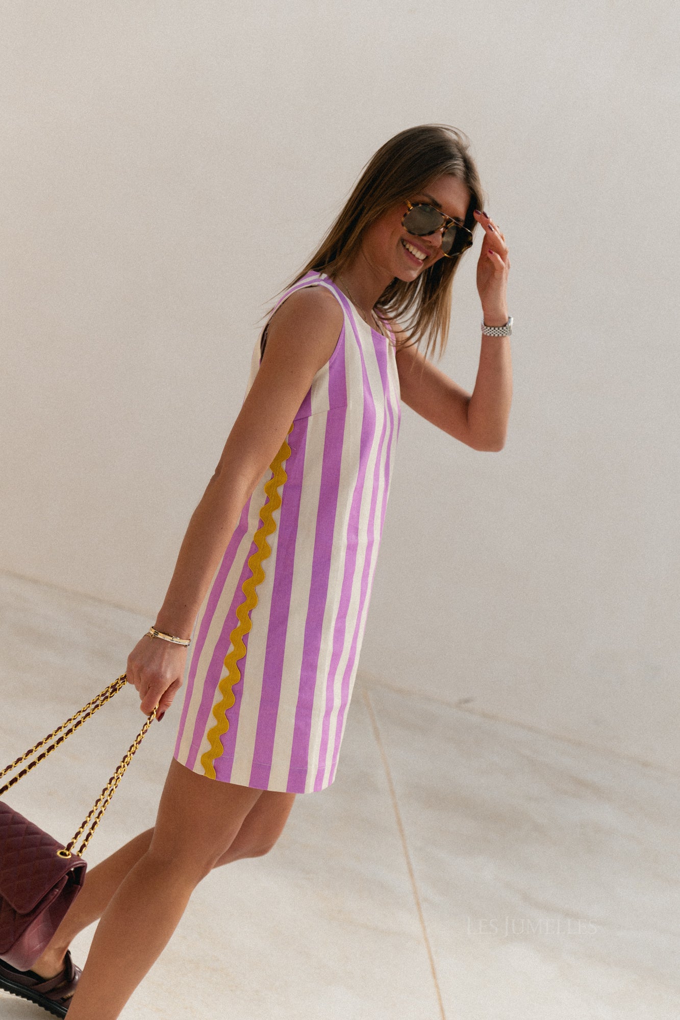 Robe rayée Gemma écru/lilas