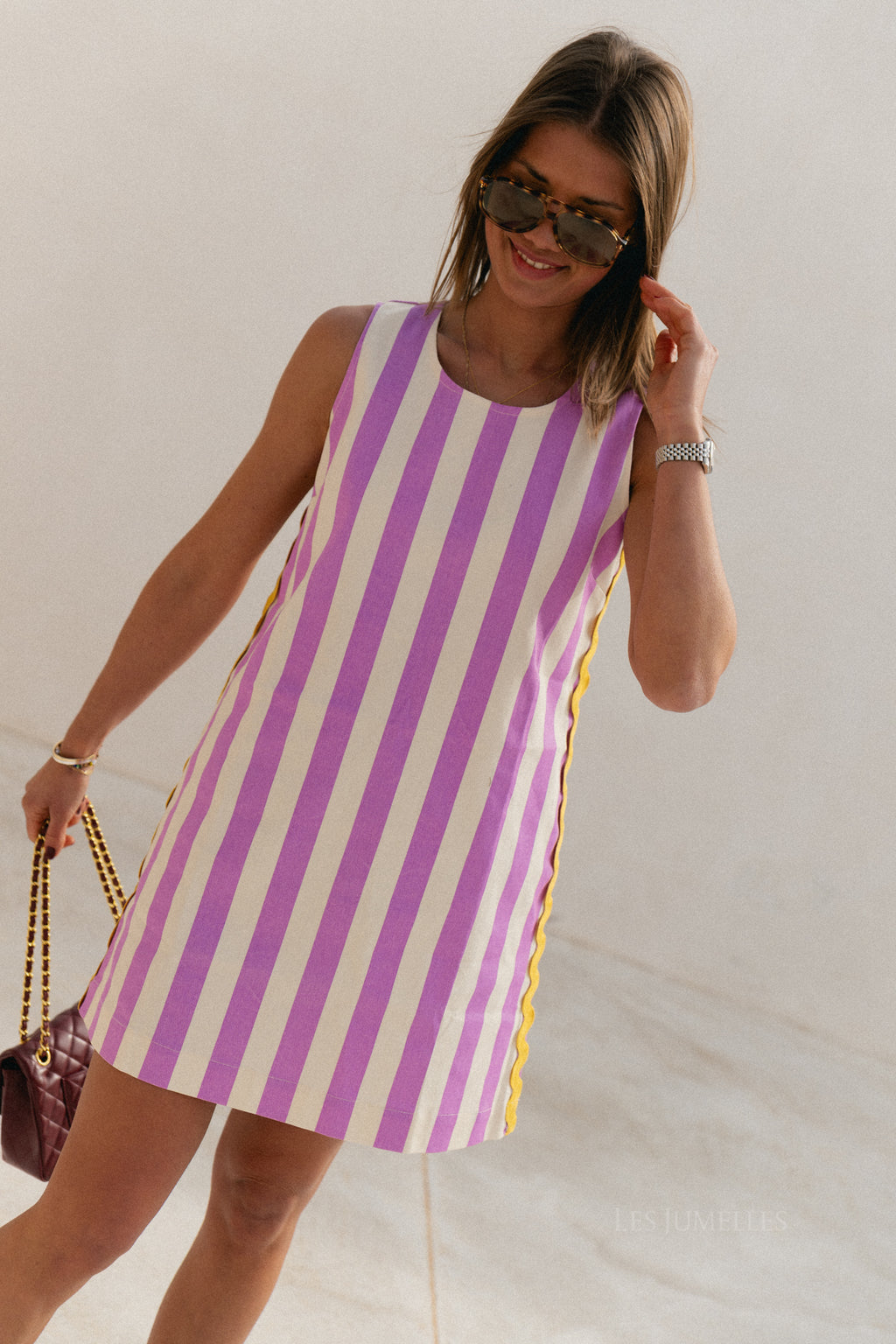 Gemma Gestreiftes Kleid Ecru/Lilac