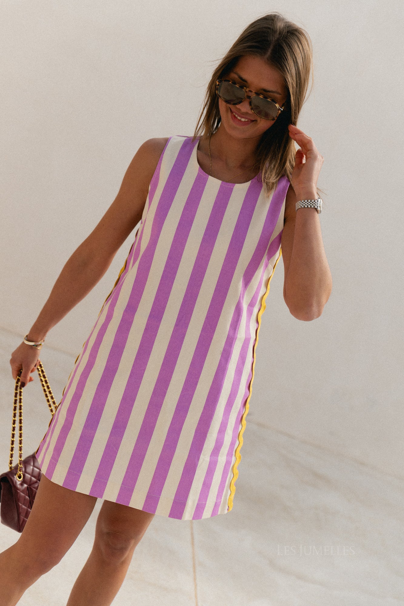 Robe rayée Gemma écru/lilas