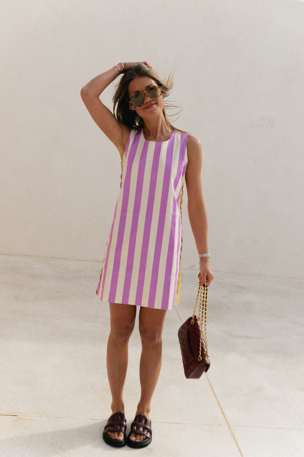 Gemma Gestreiftes Kleid Ecru/Lilac