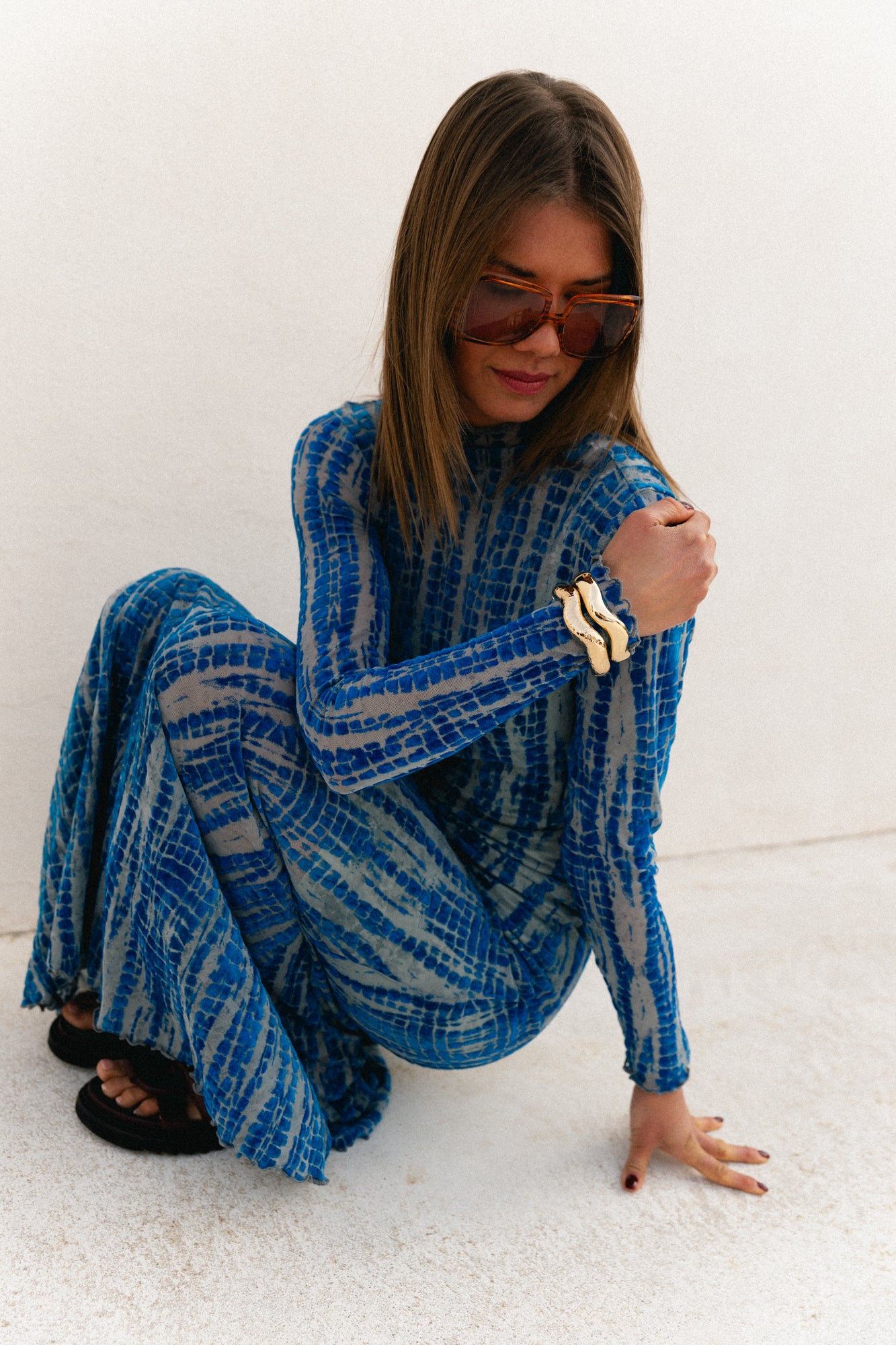 ROUMeena L/S maxi dress directoire blue