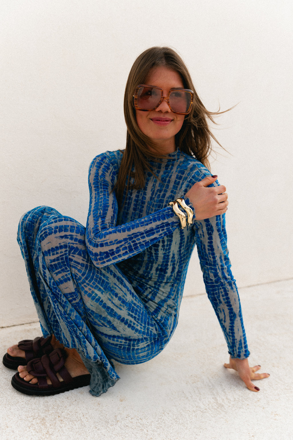 ROUMeena L/S maxi dress directoire blue