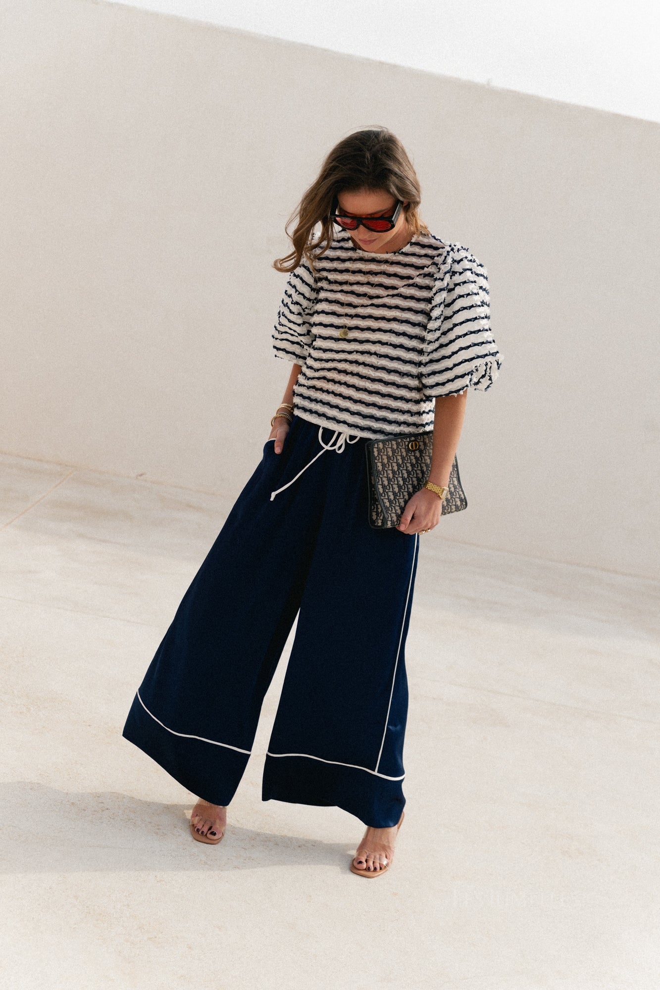 Chemisier Charlotte à rayures bleu marine/écru