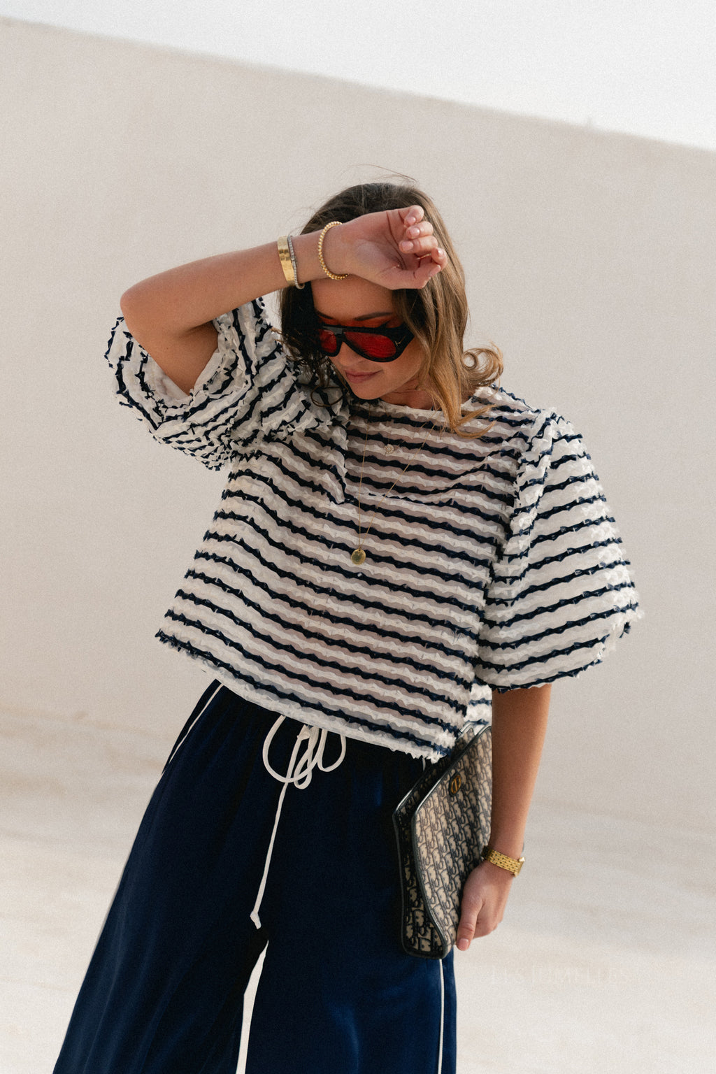 Charlotte Bluse Navy/Ecru Streifen