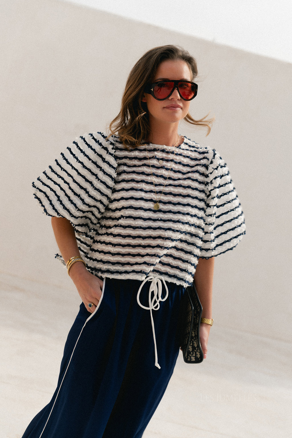 Charlotte Bluse Navy/Ecru Streifen