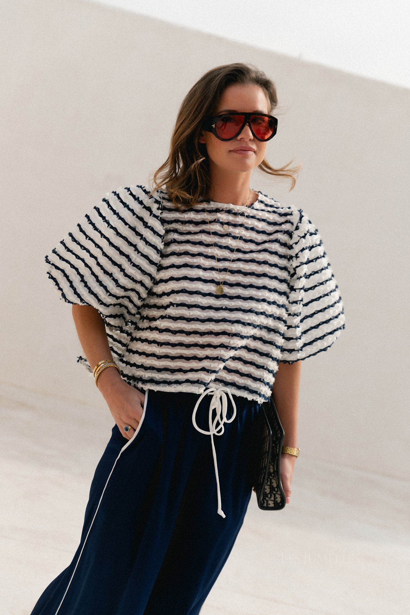 Chemisier Charlotte à rayures bleu marine/écru