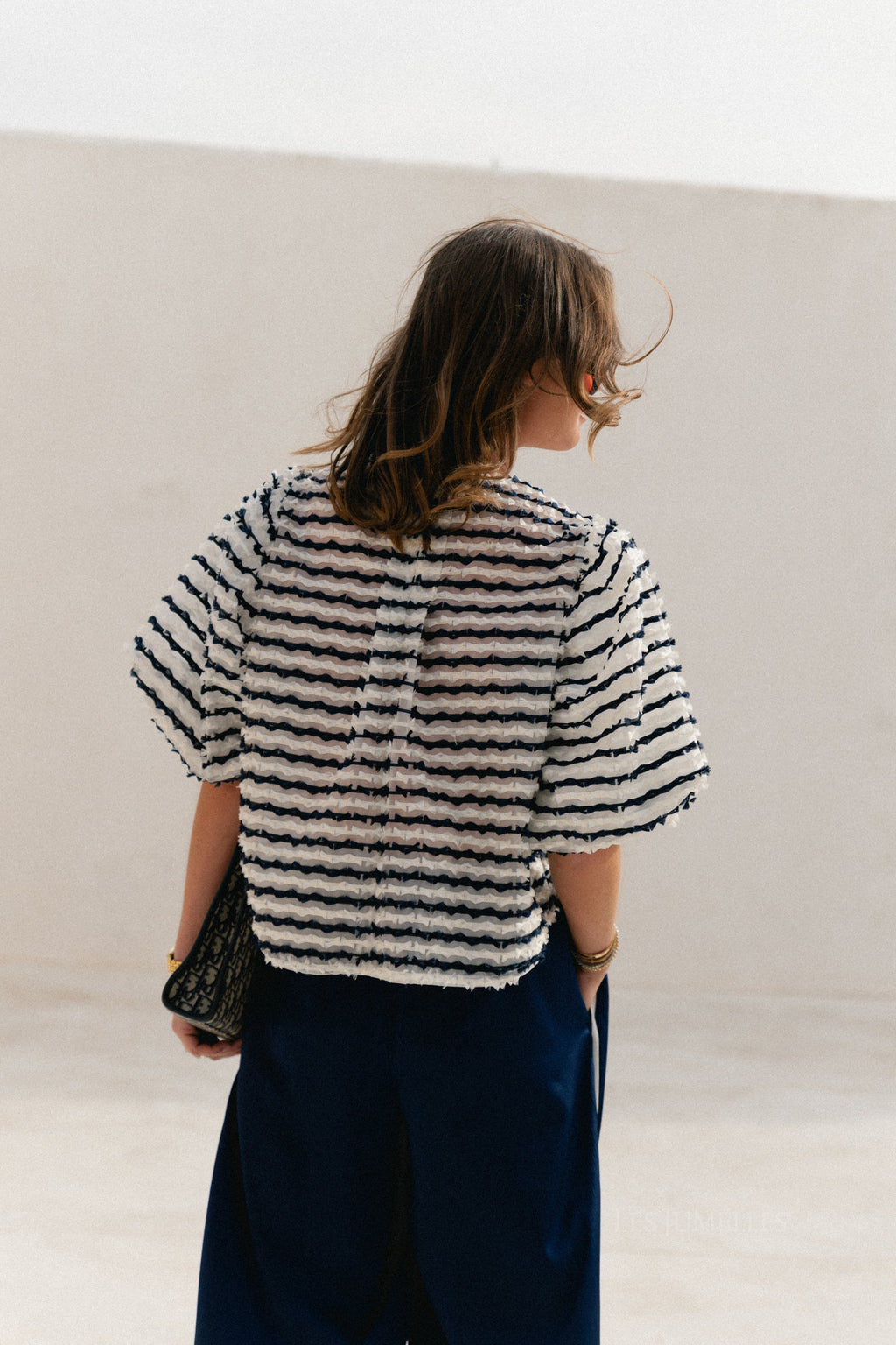 Charlotte Bluse Navy/Ecru Streifen