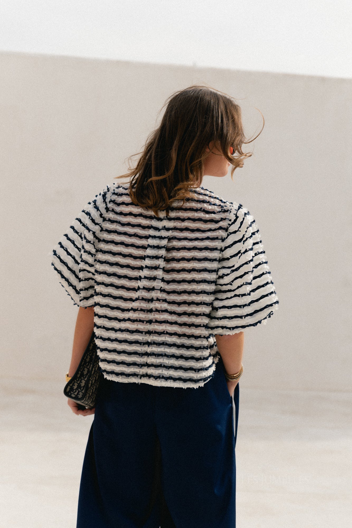 Chemisier Charlotte à rayures bleu marine/écru