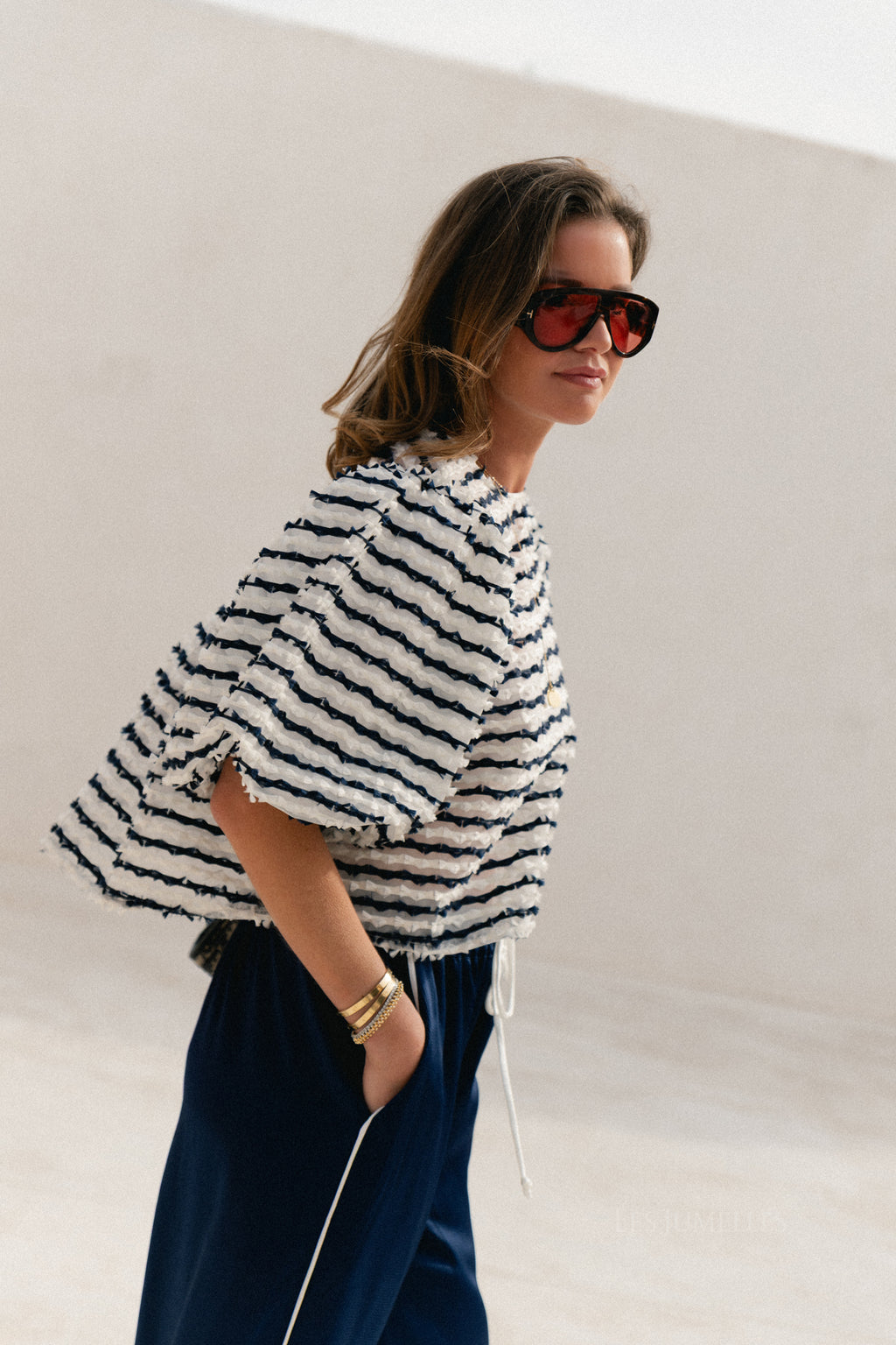 Charlotte Bluse Navy/Ecru Streifen