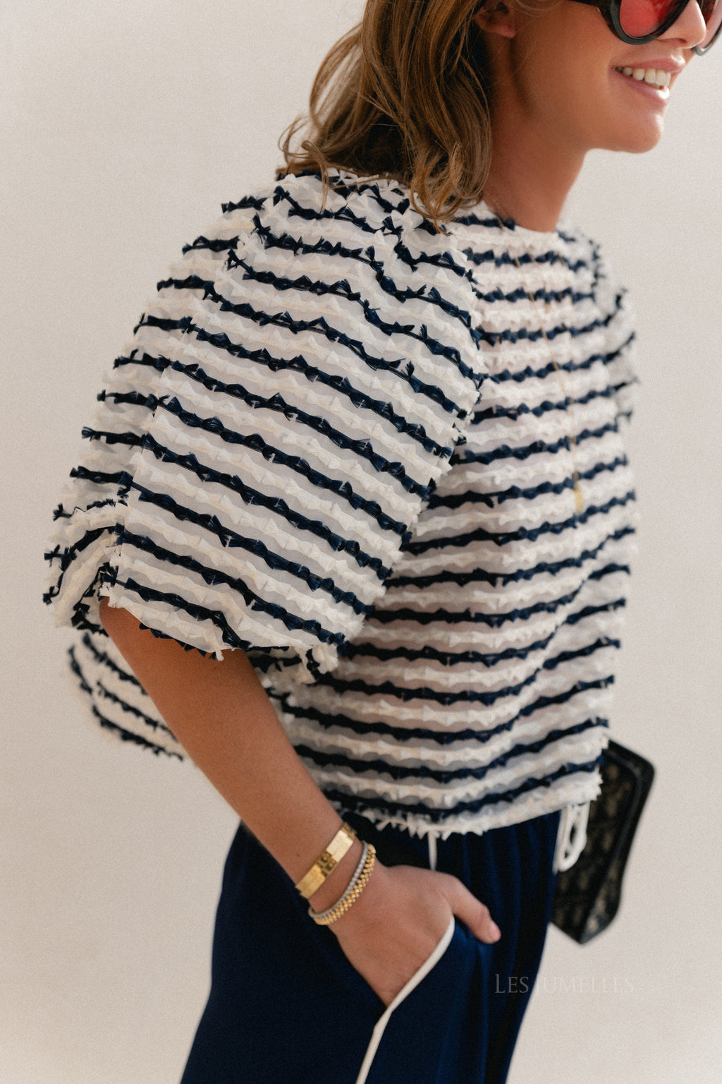 Charlotte Bluse Navy/Ecru Streifen