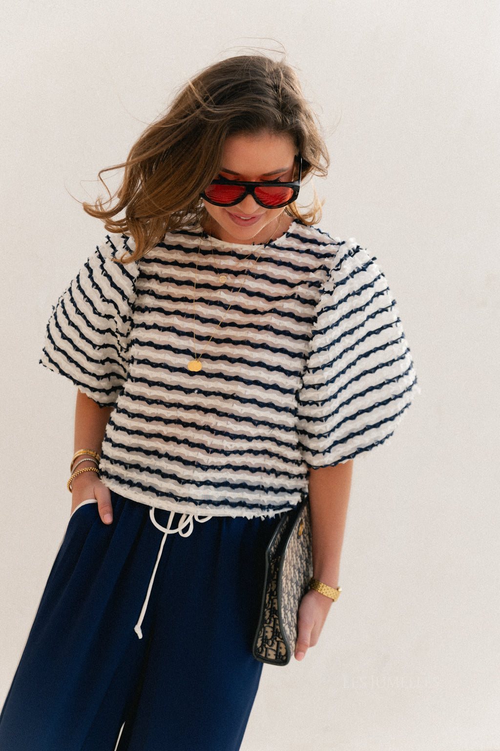 Charlotte Bluse Navy/Ecru Streifen