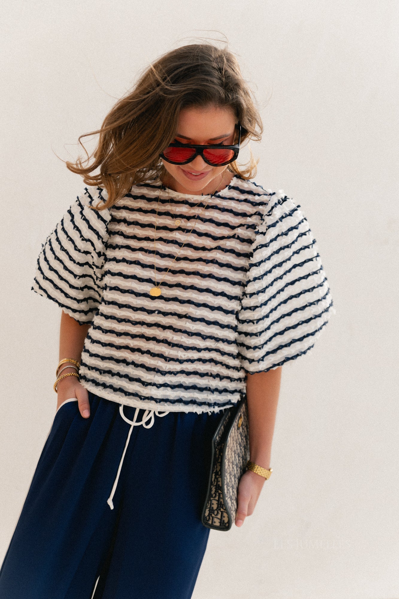 Chemisier Charlotte à rayures bleu marine/écru