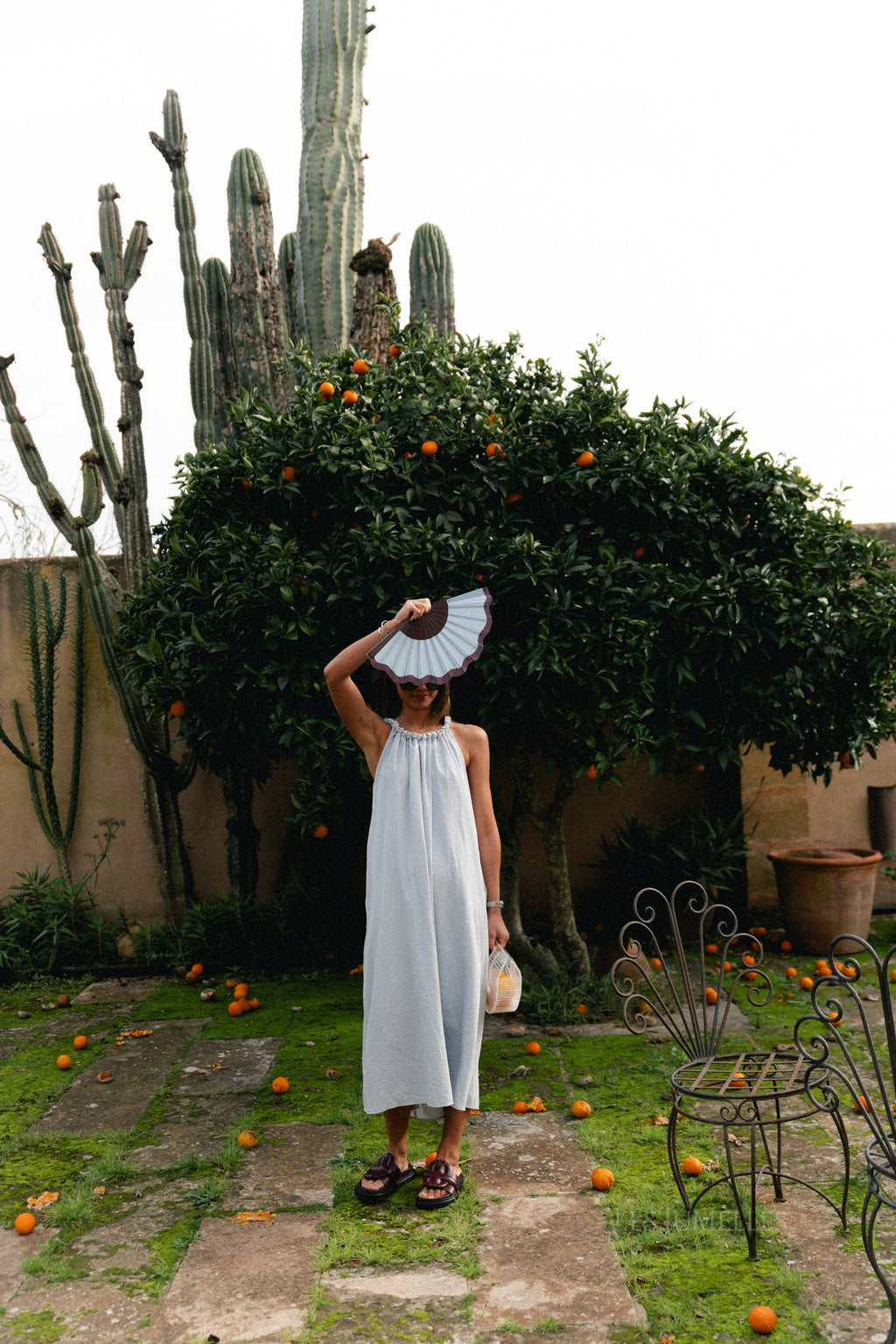 Lucie halterneck ankle dress pearl blue