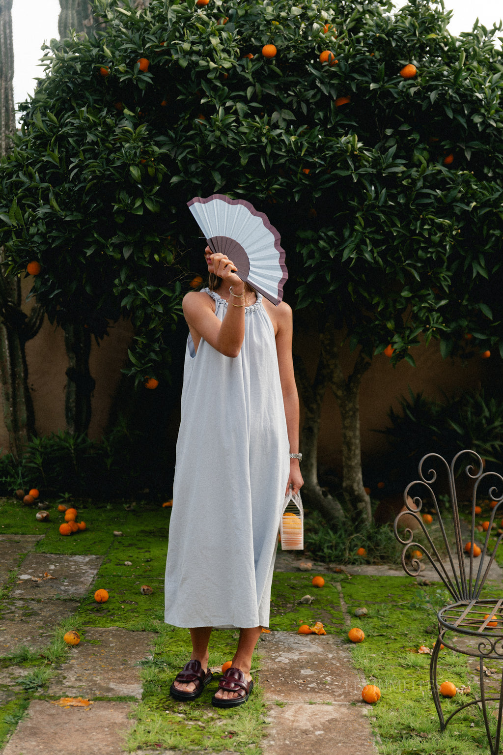 Lucie halterneck ankle dress pearl blue