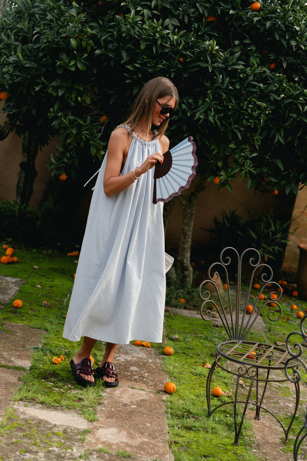 Lucie halterneck ankle dress pearl blue