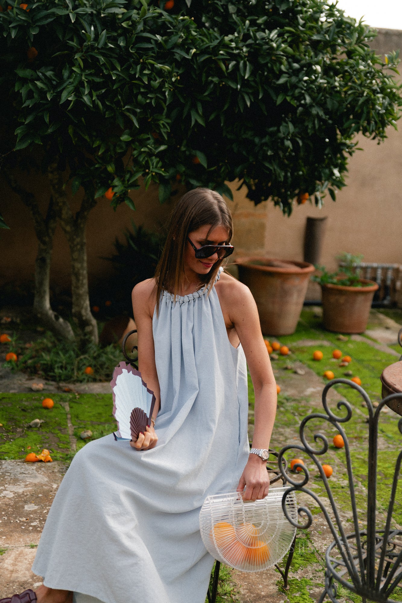 Lucie halterneck ankle dress pearl blue