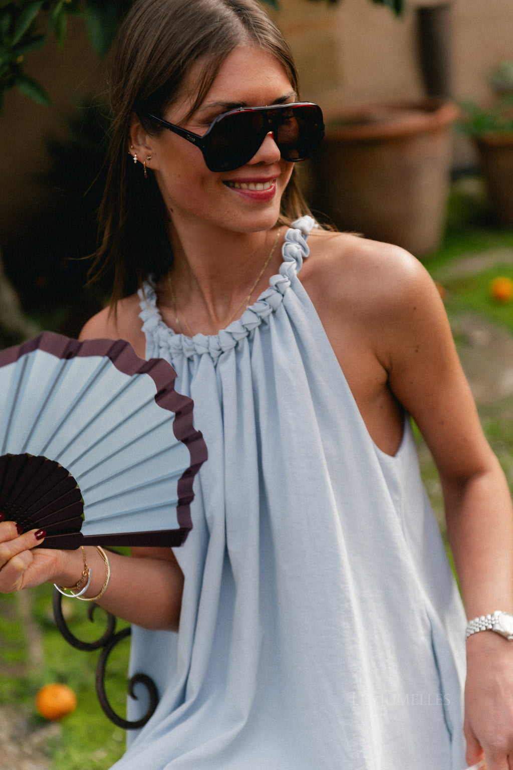 Lucie halterneck ankle dress pearl blue